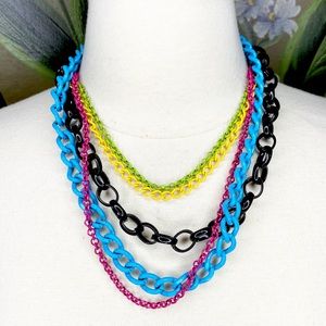 Multi Strand Color Chunky Link Statement Necklace